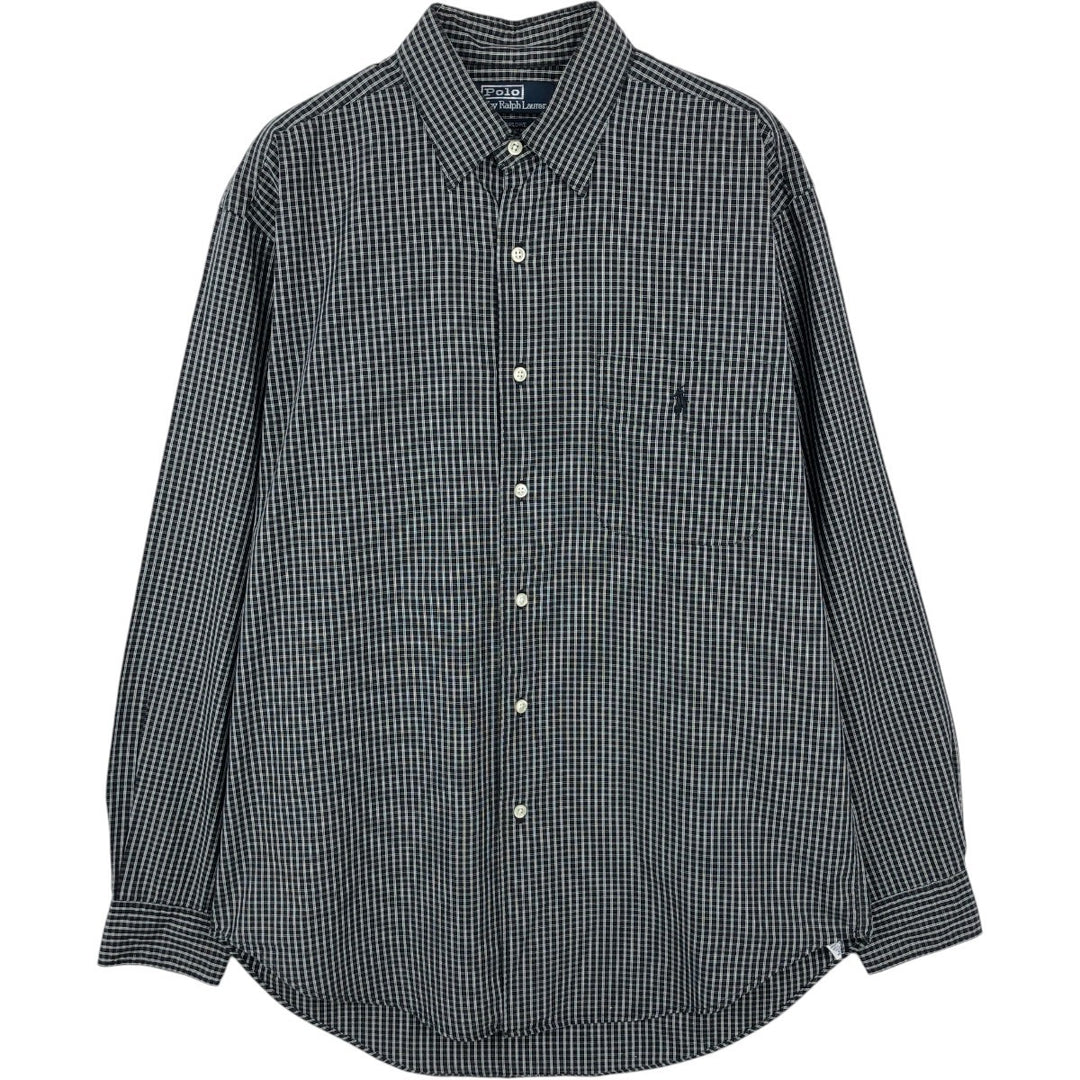 Ralph Lauren POLO by Ralph Lauren MARLOWE long-sleeved cotton check shirt, men's size M cotton navy blue type Vintage Second Hand