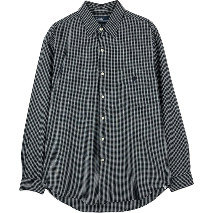 Ralph Lauren POLO by Ralph Lauren MARLOWE long-sleeved cotton check shirt, men's size M cotton navy blue type Vintage Second Hand
