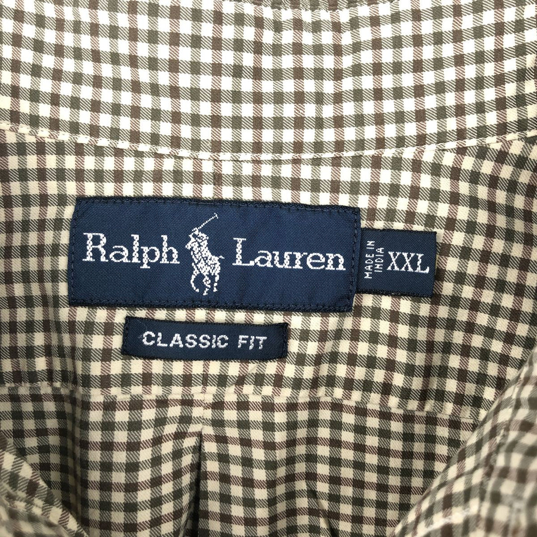 Ralph Lauren Classic Fit Long Sleeve Button Down Check Shirt Men's XXL cotton brown type Vintage Second Hand