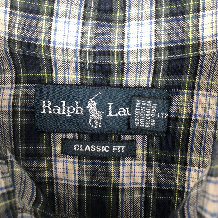 Ralph Lauren Classic Fit Long Sleeve Button Down Check Shirt Men's M cotton green type Vintage Second Hand