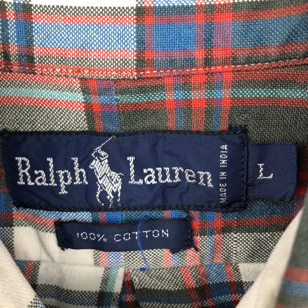Ralph Lauren long sleeve button down check shirt, men's size L cotton red type Vintage Second Hand