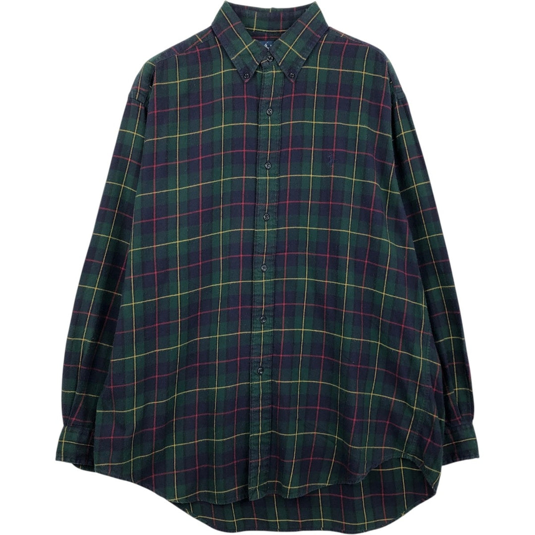 Ralph Lauren long sleeve button down check shirt, men's size L cotton Green type dark green Vintage Second Hand