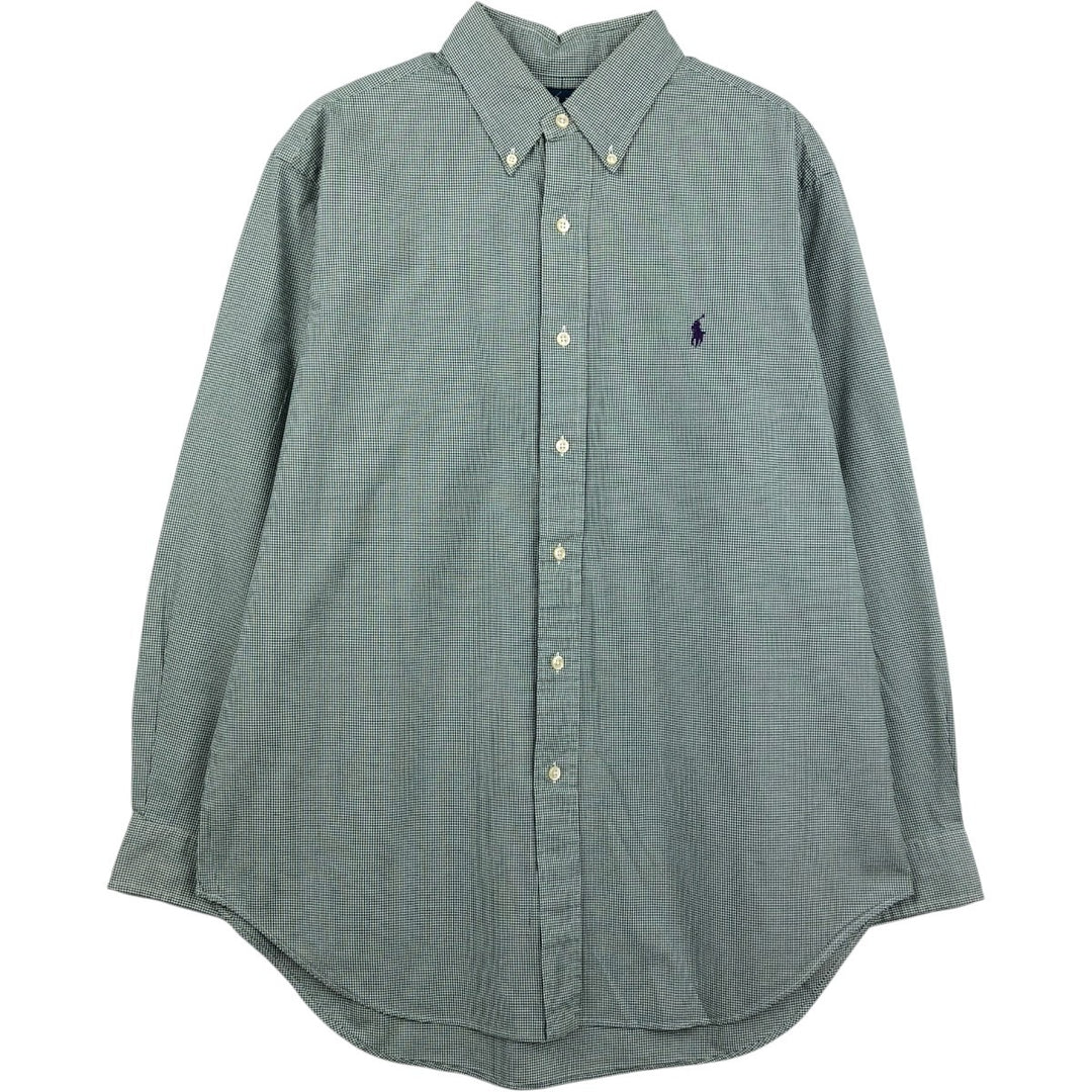 Ralph Lauren Classic Fit Gingham Check Long Sleeve Button-Down Check Shirt, Men's Size L cotton green type Vintage Second Hand