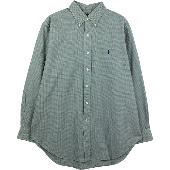 Ralph Lauren Classic Fit Gingham Check Long Sleeve Button-Down Check Shirt, Men's Size L cotton green type Vintage Second Hand