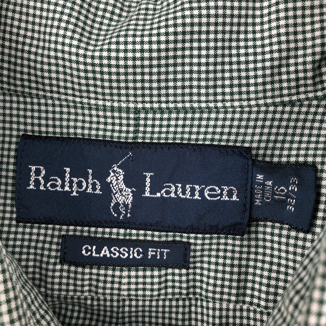 Ralph Lauren Classic Fit Gingham Check Long Sleeve Button-Down Check Shirt, Men's Size L cotton green type Vintage Second Hand