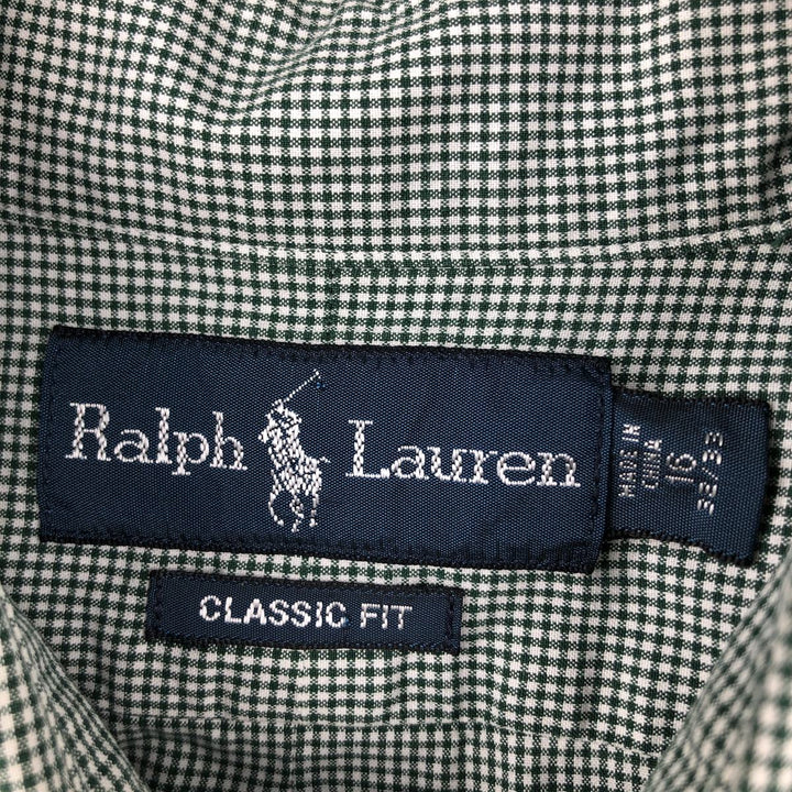 Ralph Lauren Classic Fit Gingham Check Long Sleeve Button-Down Check Shirt, Men's Size L cotton green type Vintage Second Hand