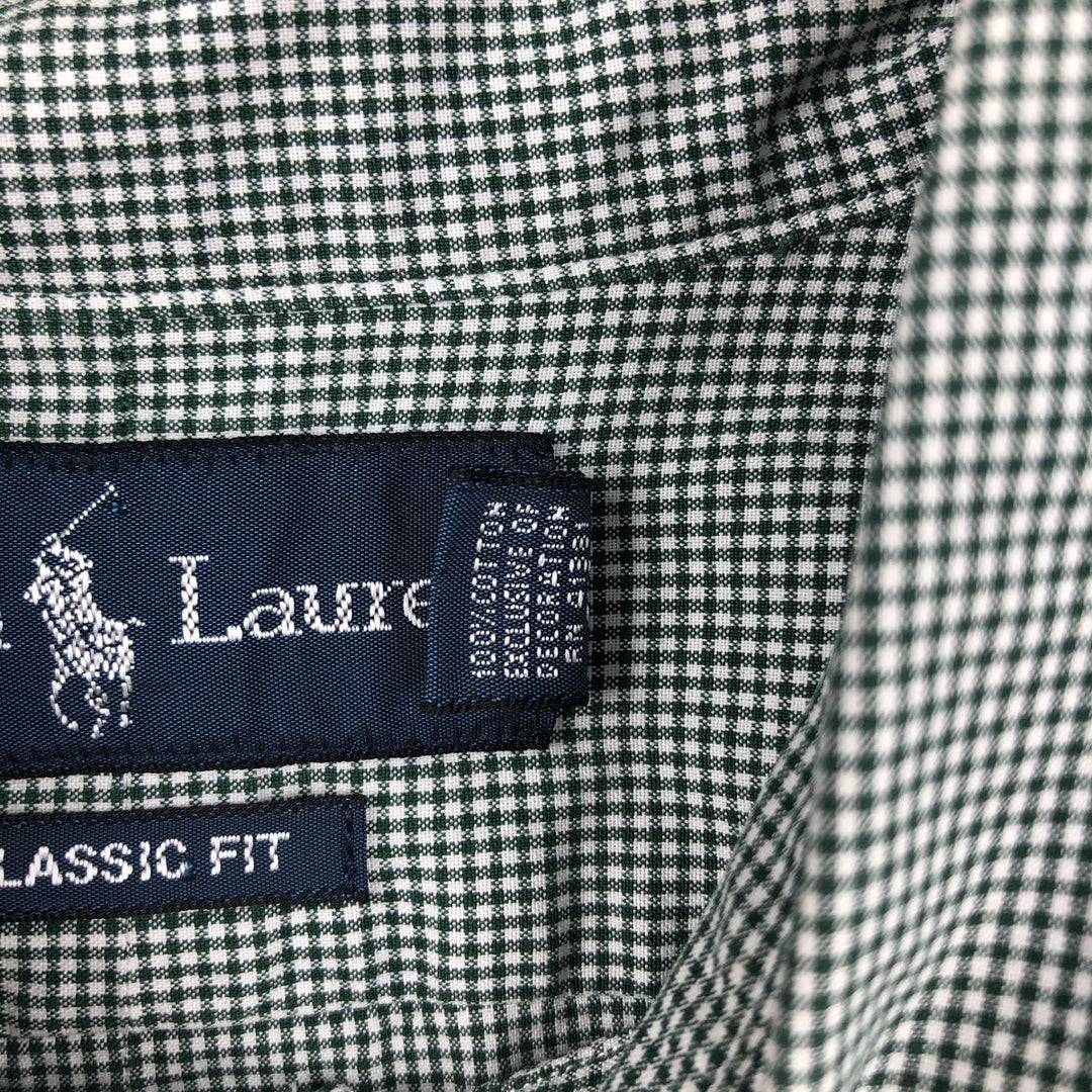 Ralph Lauren Classic Fit Gingham Check Long Sleeve Button-Down Check Shirt, Men's Size L cotton green type Vintage Second Hand