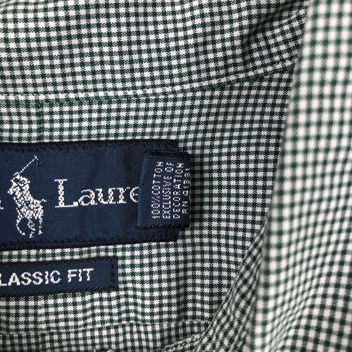 Ralph Lauren Classic Fit Gingham Check Long Sleeve Button-Down Check Shirt, Men's Size L cotton green type Vintage Second Hand