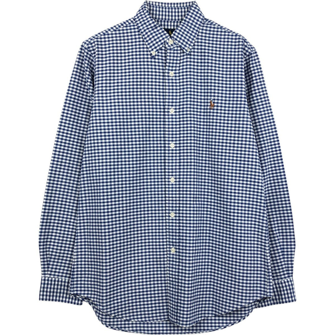 Ralph Lauren gingham check long sleeve button-down check shirt, men's size S cotton blue type Vintage Second Hand