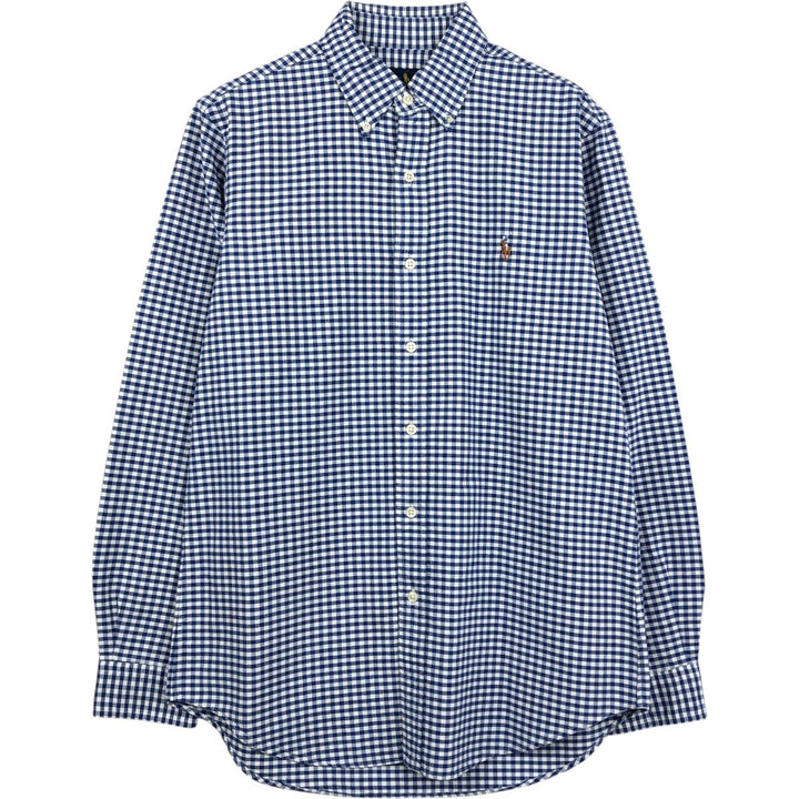 Ralph Lauren gingham check long sleeve button-down check shirt, men's size S cotton blue type Vintage Second Hand