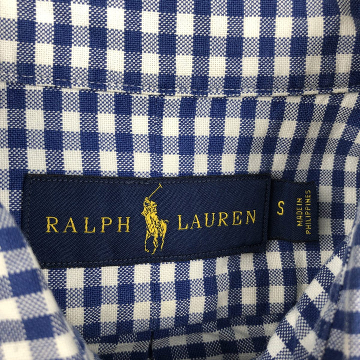Ralph Lauren gingham check long sleeve button-down check shirt, men's size S cotton blue type Vintage Second Hand