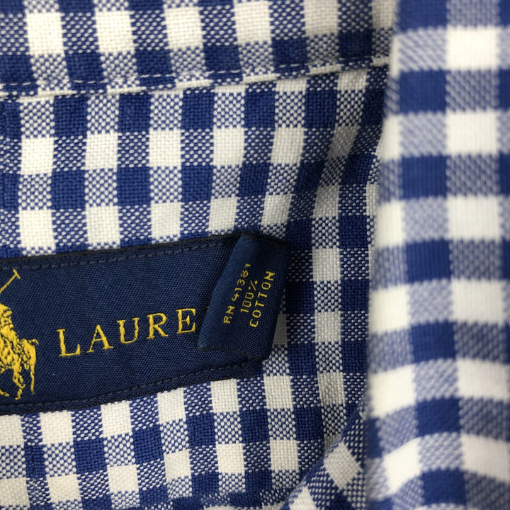 Ralph Lauren gingham check long sleeve button-down check shirt, men's size S cotton blue type Vintage Second Hand