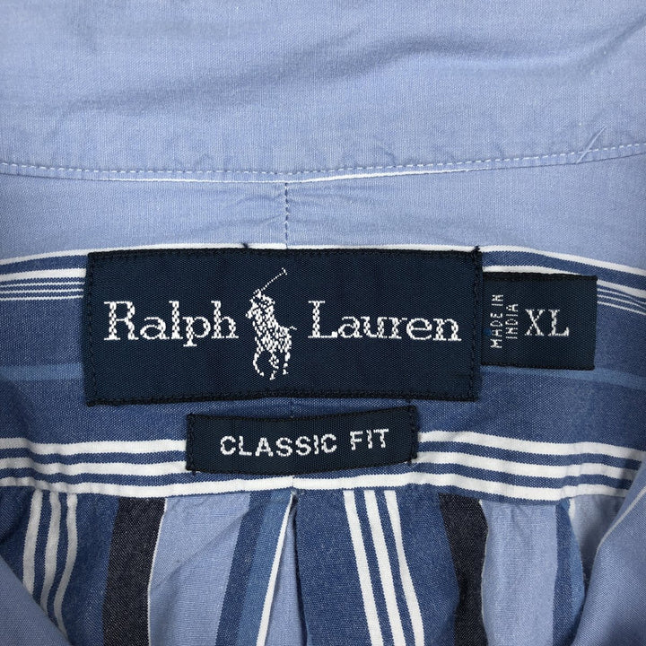 Ralph Lauren Classic Fit Multi-Stripe Long Sleeve Button-Down Striped Shirt, Men's XL cotton blue type Vintage Second Hand