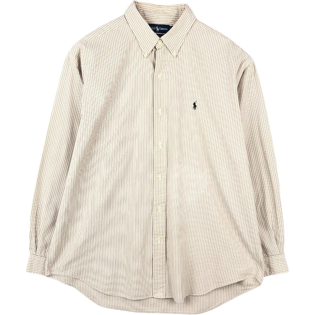 Ralph Lauren BLAKE Multi-Stripe Long Sleeve Button-Down Striped Shirt, Men's XL cotton Beige type Vintage Second Hand