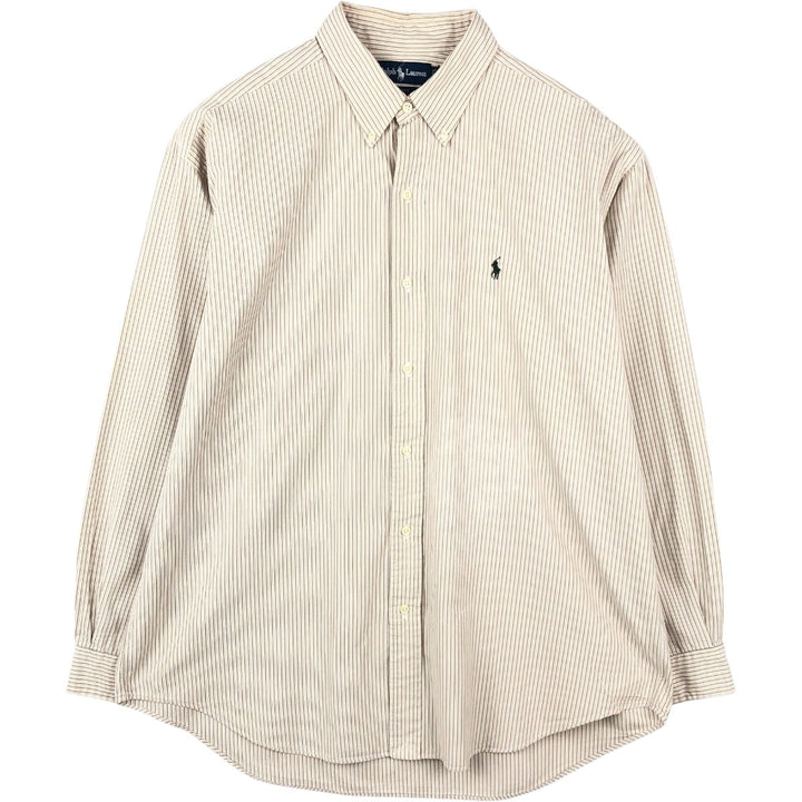 Ralph Lauren BLAKE Multi-Stripe Long Sleeve Button-Down Striped Shirt, Men's XL cotton Beige type Vintage Second Hand