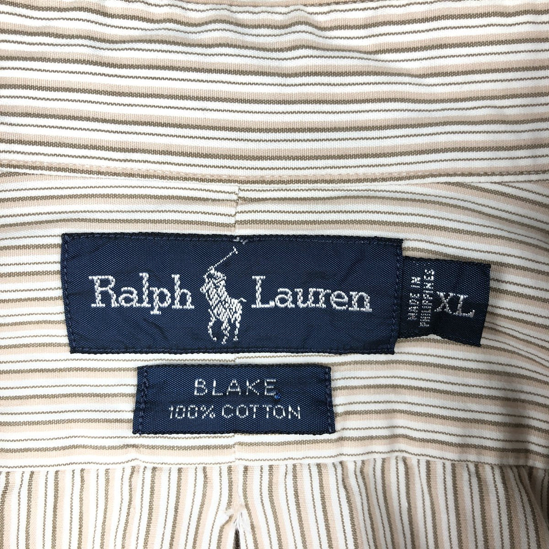 Ralph Lauren BLAKE Multi-Stripe Long Sleeve Button-Down Striped Shirt, Men's XL cotton Beige type Vintage Second Hand
