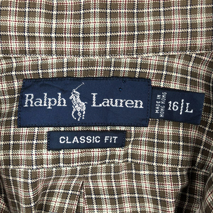 Ralph Lauren Classic Fit Long Sleeve Button Down Check Shirt Men's Size L cotton brown type Vintage Second Hand
