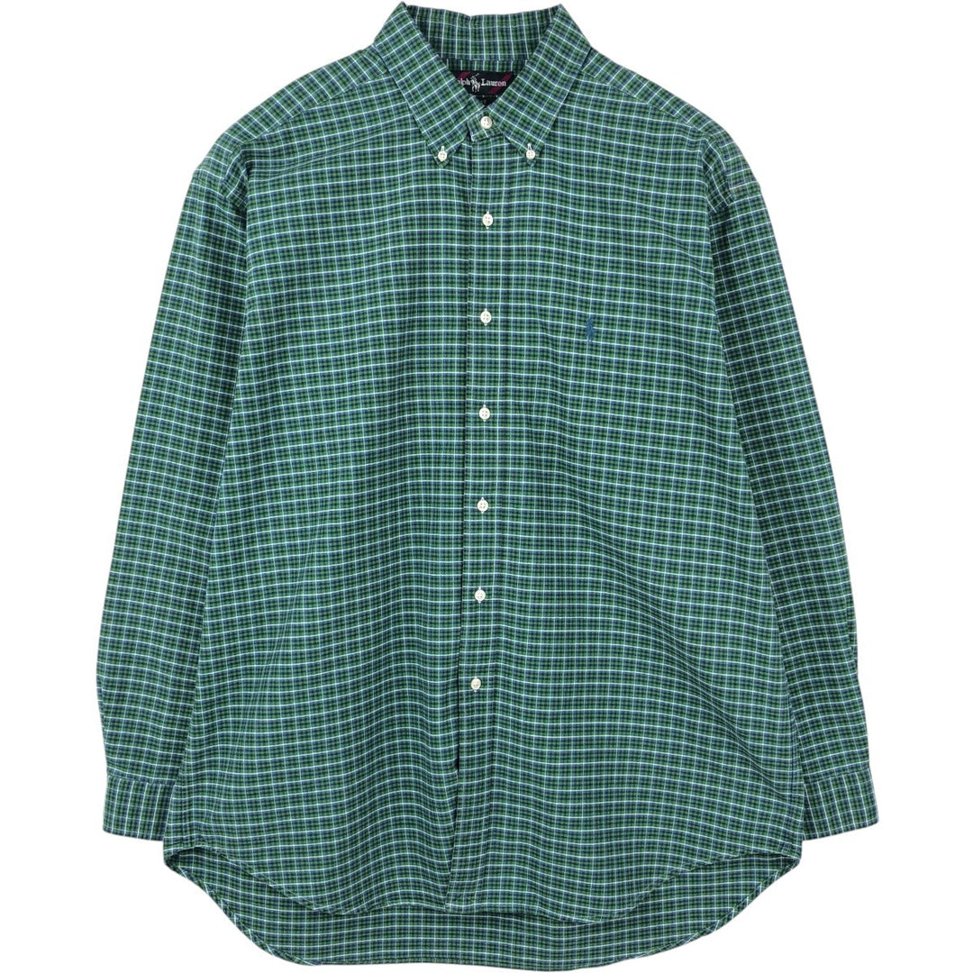 Ralph Lauren BLAKE long sleeve button down check shirt, men's XL size cotton green type Vintage Second Hand