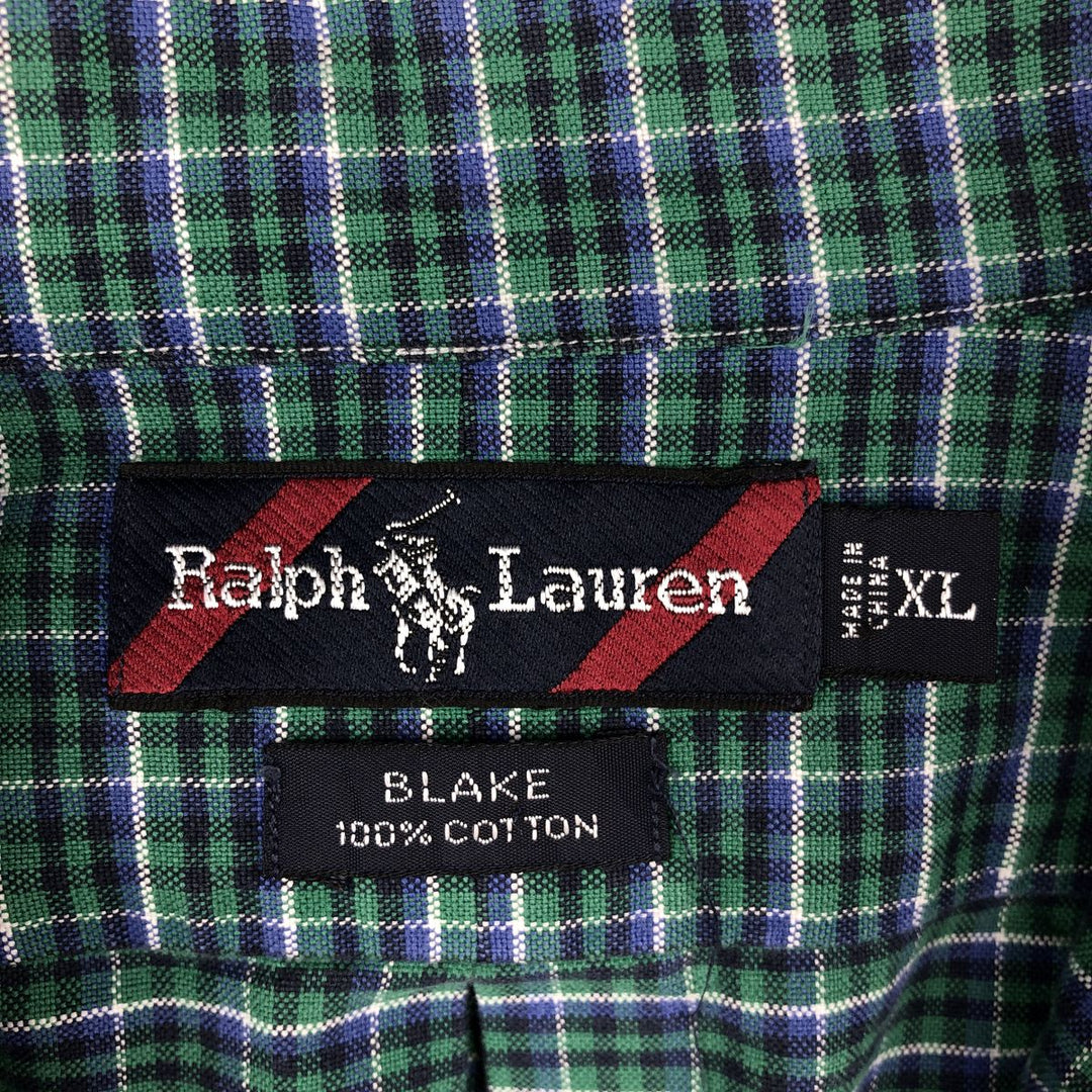 Ralph Lauren BLAKE long sleeve button down check shirt, men's XL size cotton green type Vintage Second Hand