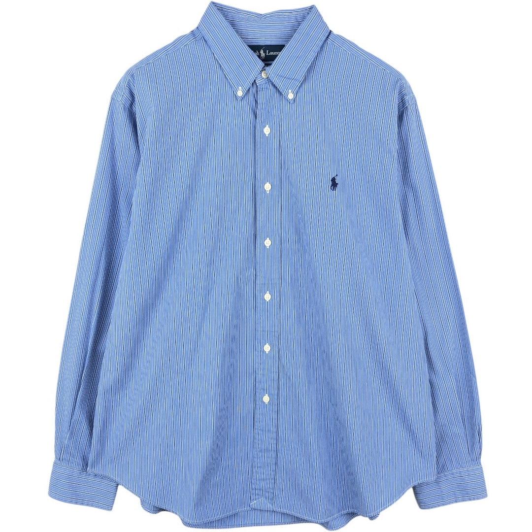 Ralph Lauren Classic Fit Multi-Stripe Long Sleeve Button-Down Striped Shirt, Men's XL cotton blue type Vintage Second Hand