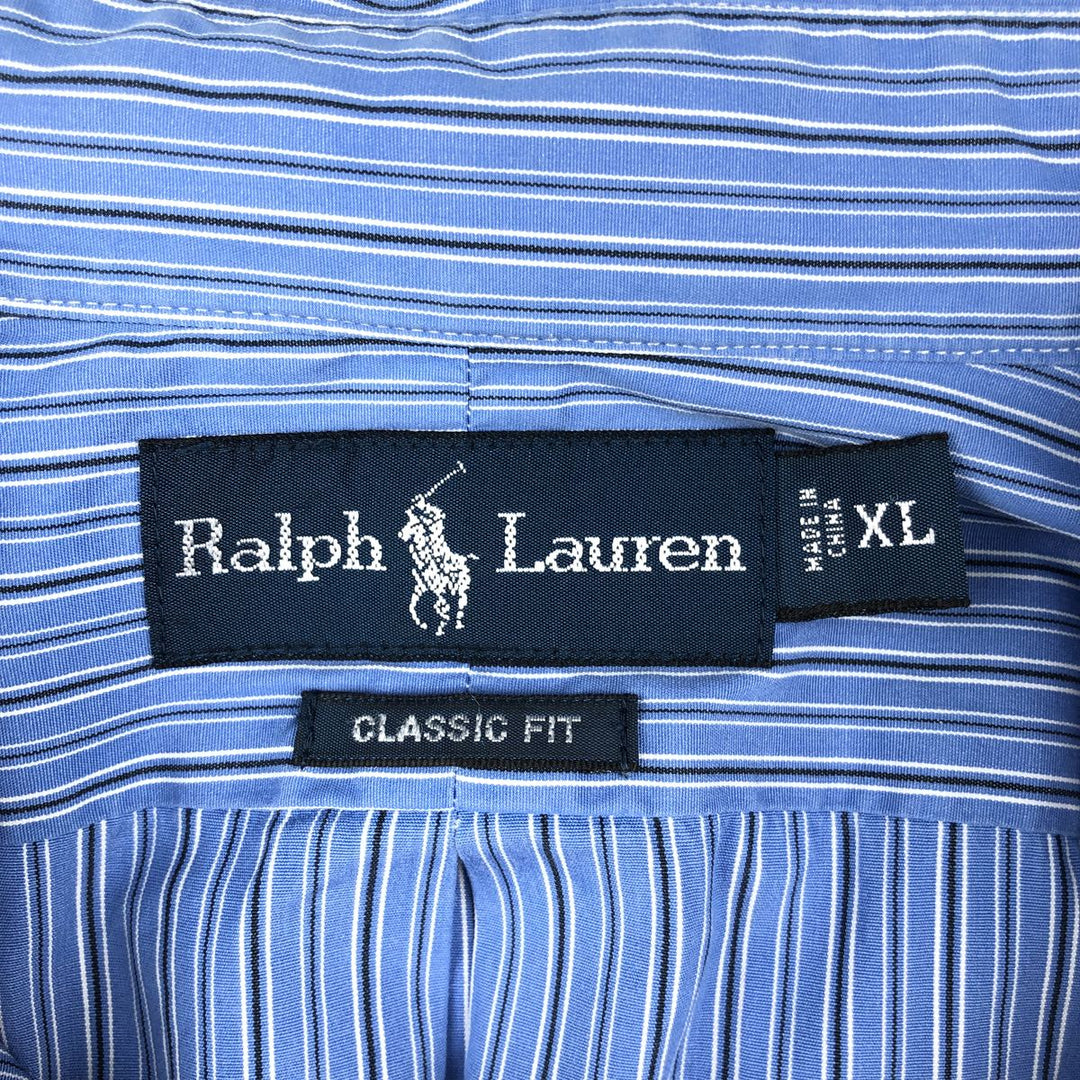 Ralph Lauren Classic Fit Multi-Stripe Long Sleeve Button-Down Striped Shirt, Men's XL cotton blue type Vintage Second Hand