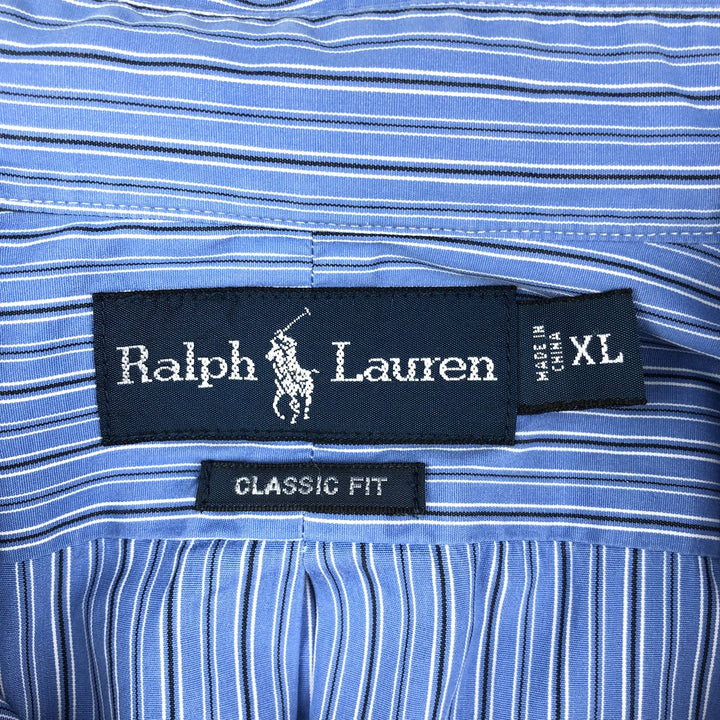 Ralph Lauren Classic Fit Multi-Stripe Long Sleeve Button-Down Striped Shirt, Men's XL cotton blue type Vintage Second Hand