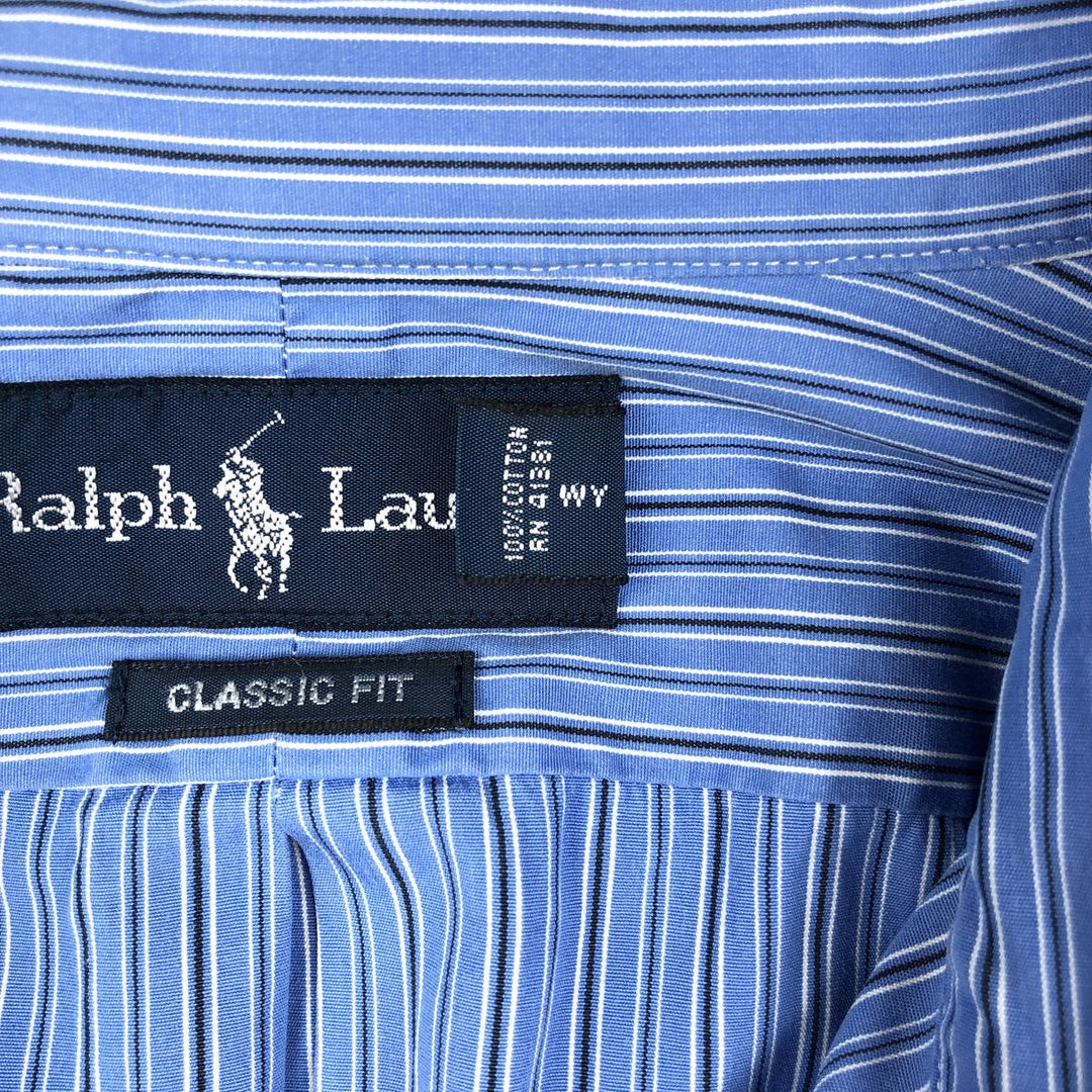 Ralph Lauren Classic Fit Multi-Stripe Long Sleeve Button-Down Striped Shirt, Men's XL cotton blue type Vintage Second Hand
