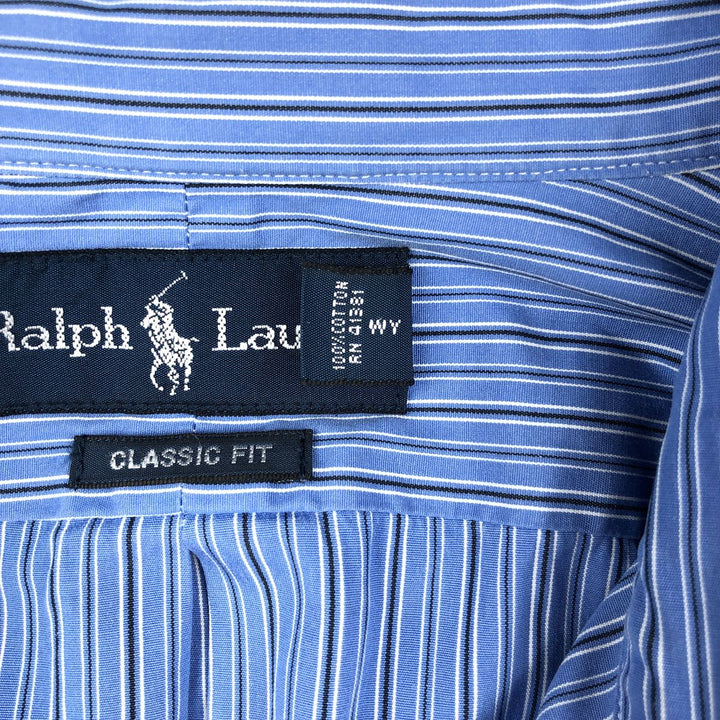 Ralph Lauren Classic Fit Multi-Stripe Long Sleeve Button-Down Striped Shirt, Men's XL cotton blue type Vintage Second Hand