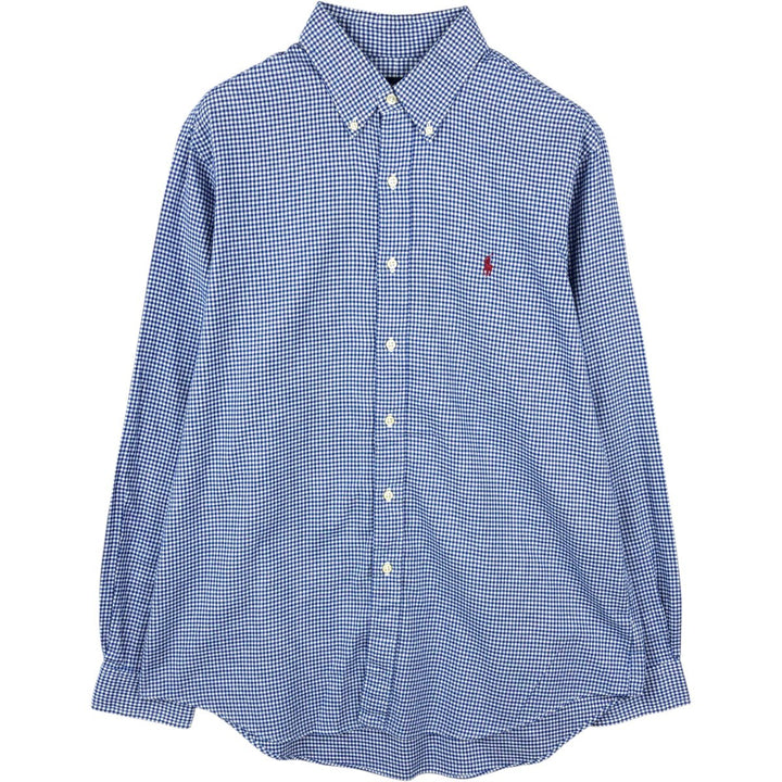 Ralph Lauren Gingham Check Long Sleeve Button-Down Check Shirt, Men's Size L cotton blue type Vintage Second Hand