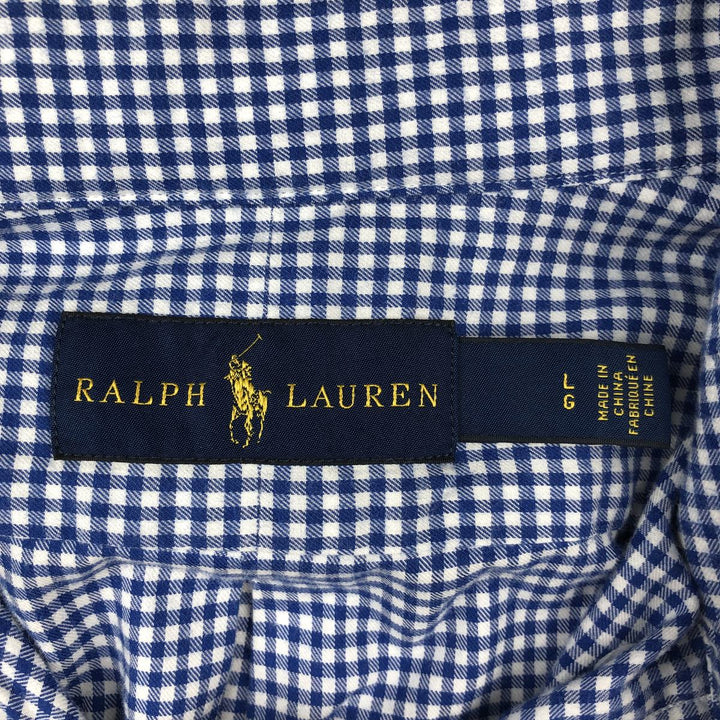 Ralph Lauren Gingham Check Long Sleeve Button-Down Check Shirt, Men's Size L cotton blue type Vintage Second Hand