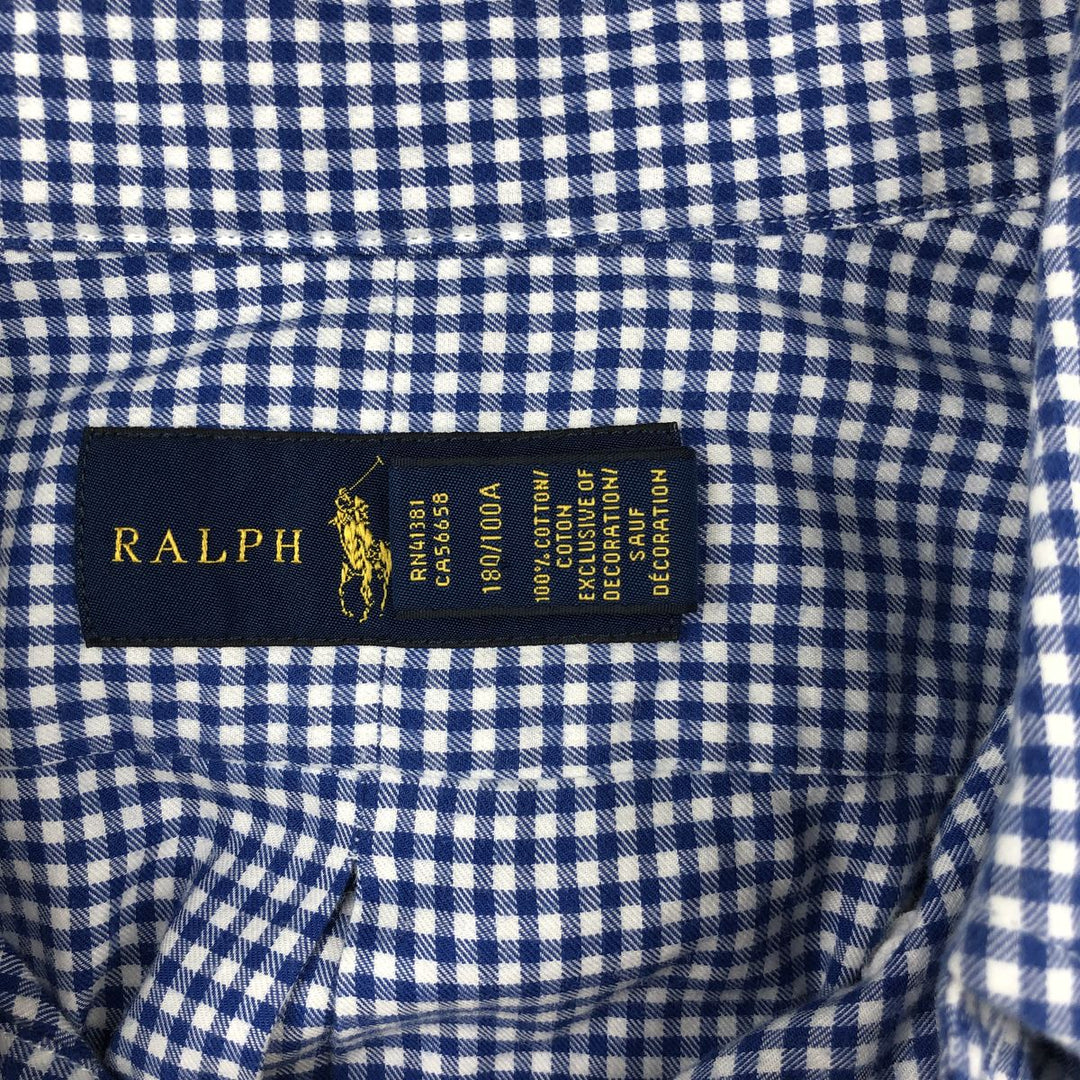 Ralph Lauren Gingham Check Long Sleeve Button-Down Check Shirt, Men's Size L cotton blue type Vintage Second Hand