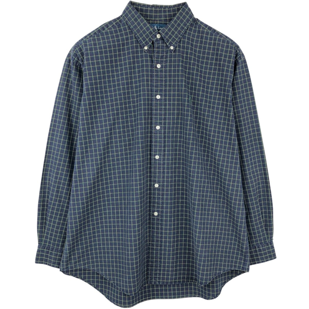 Ralph Lauren BLAKE long sleeve button down check shirt, men's XL size cotton navy blue type Vintage Second Hand