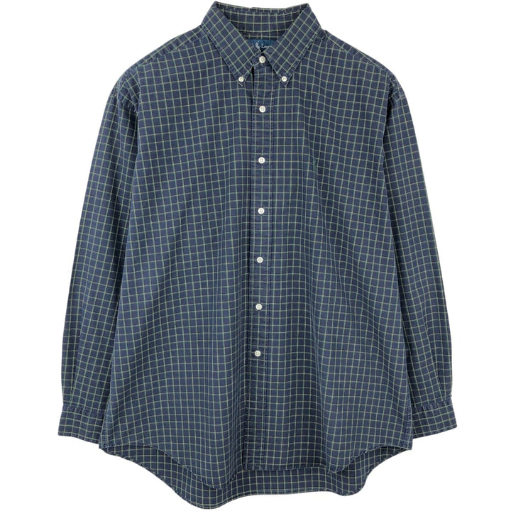 Ralph Lauren BLAKE long sleeve button down check shirt, men's XL size cotton navy blue type Vintage Second Hand