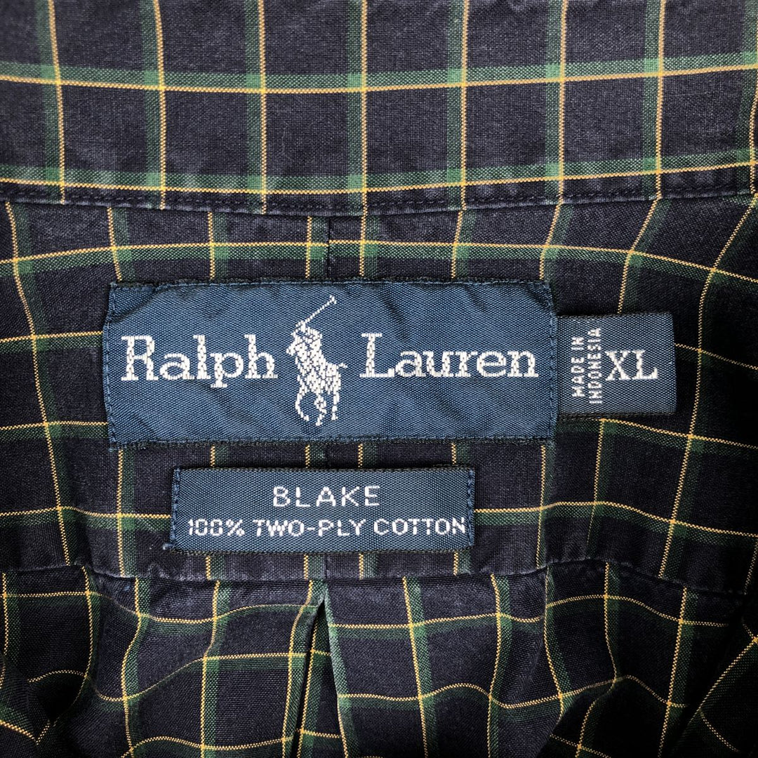 Ralph Lauren BLAKE long sleeve button down check shirt, men's XL size cotton navy blue type Vintage Second Hand