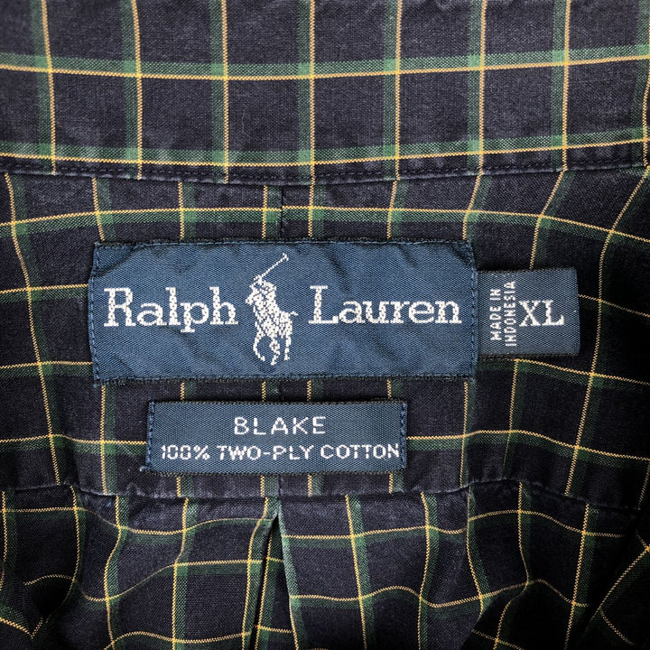 Ralph Lauren BLAKE long sleeve button down check shirt, men's XL size cotton navy blue type Vintage Second Hand