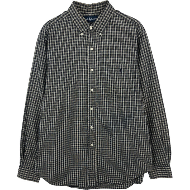 Ralph Lauren Classic Fit Long Sleeve Button Down Check Shirt Men's Size L cotton navy blue type Vintage Second Hand