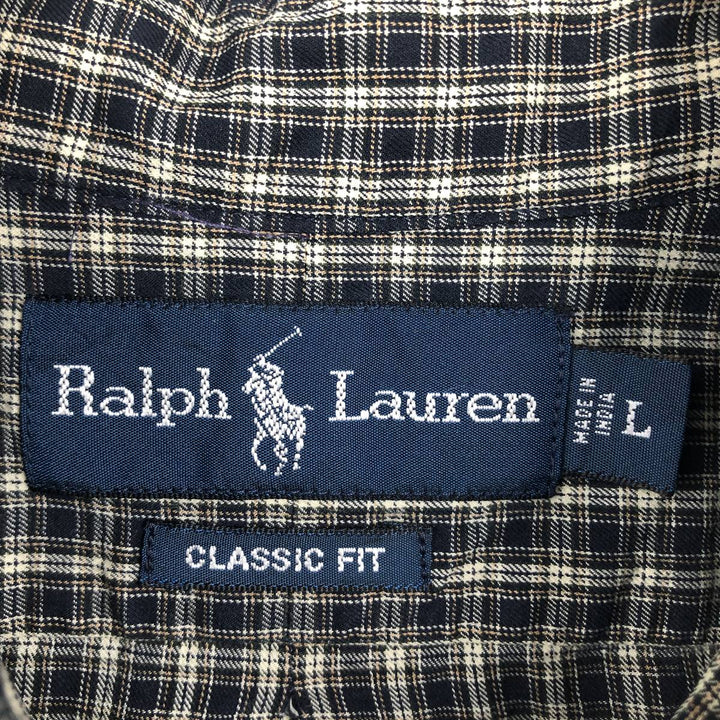 Ralph Lauren Classic Fit Long Sleeve Button Down Check Shirt Men's Size L cotton navy blue type Vintage Second Hand