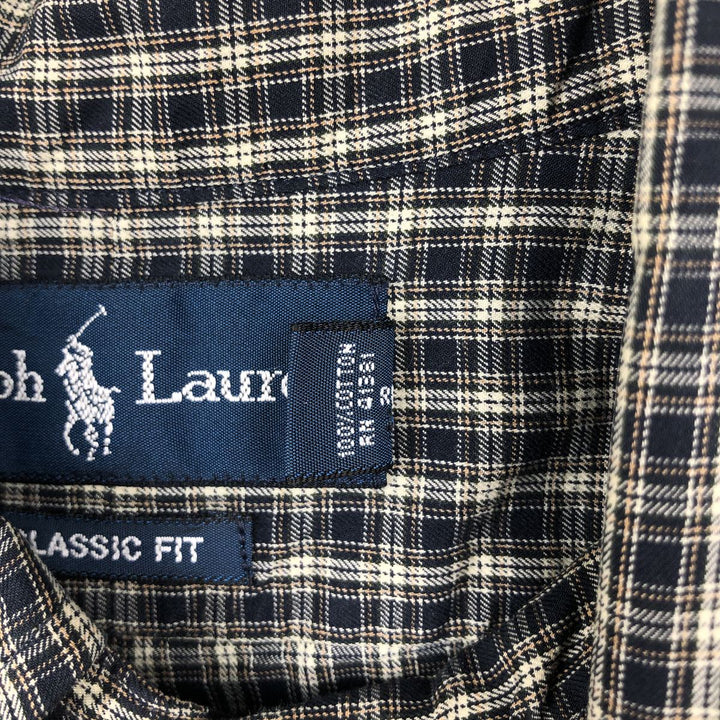 Ralph Lauren Classic Fit Long Sleeve Button Down Check Shirt Men's Size L cotton navy blue type Vintage Second Hand