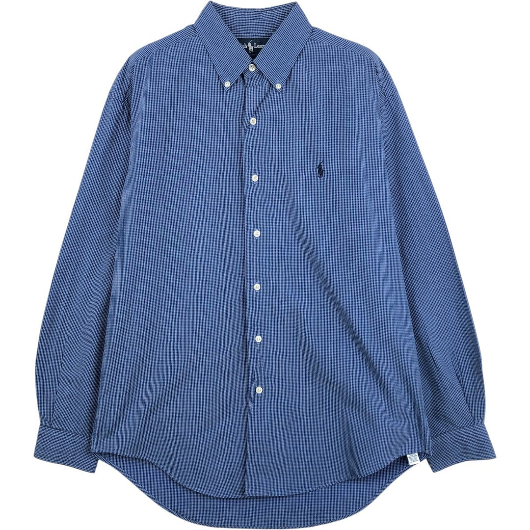 Ralph Lauren MARLOWE long sleeve button down check shirt, men's size M cotton blue type Vintage Second Hand