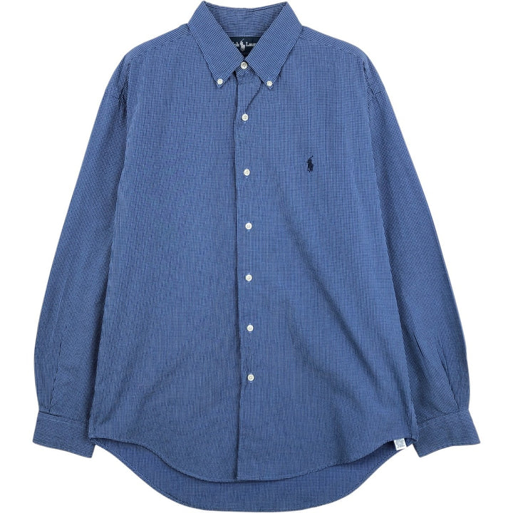 Ralph Lauren MARLOWE long sleeve button down check shirt, men's size M cotton blue type Vintage Second Hand