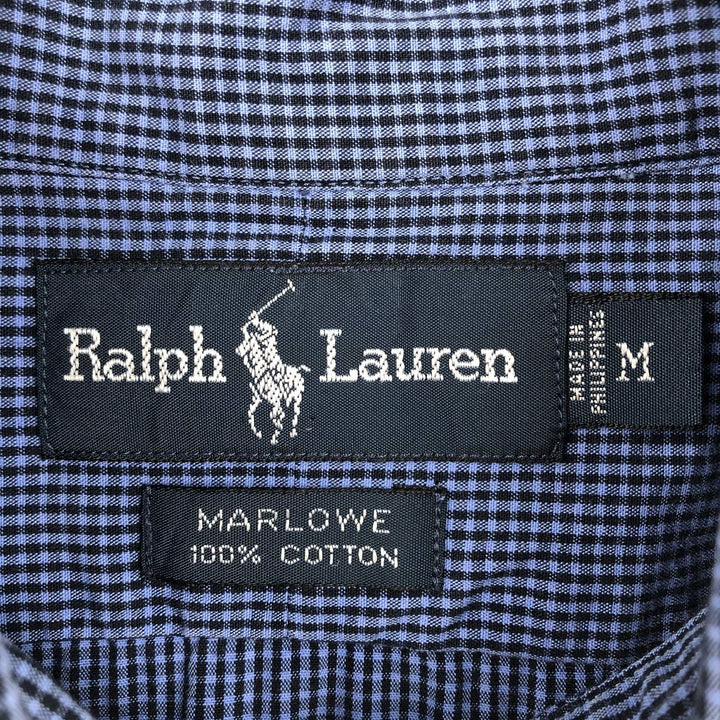 Ralph Lauren MARLOWE long sleeve button down check shirt, men's size M cotton blue type Vintage Second Hand