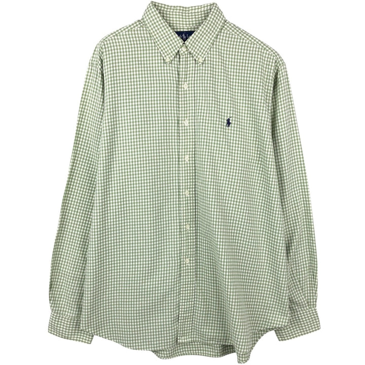 Ralph Lauren Classic Fit Gingham Check Long Sleeve Button-Down Check Shirt, Men's Size XL cotton Khaki type sage green Vintage Second Hand