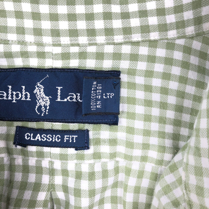 Ralph Lauren Classic Fit Gingham Check Long Sleeve Button-Down Check Shirt, Men's Size XL cotton Khaki type sage green Vintage Second Hand