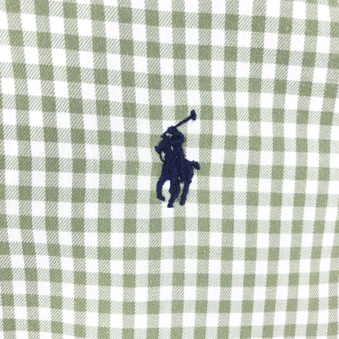 Ralph Lauren Classic Fit Gingham Check Long Sleeve Button-Down Check Shirt, Men's Size XL cotton Khaki type sage green Vintage Second Hand