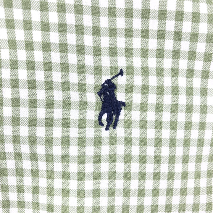 Ralph Lauren Classic Fit Gingham Check Long Sleeve Button-Down Check Shirt, Men's Size XL cotton Khaki type sage green Vintage Second Hand