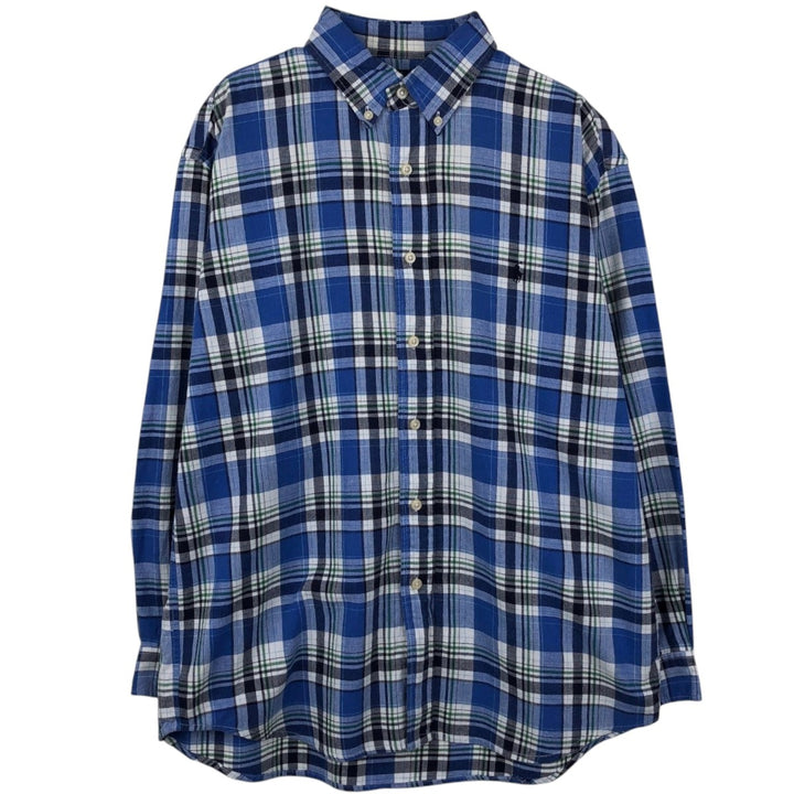 Ralph Lauren long sleeve button down check shirt, men's size M cotton blue type Vintage Second Hand