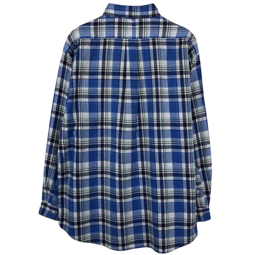Ralph Lauren long sleeve button down check shirt, men's size M cotton blue type Vintage Second Hand