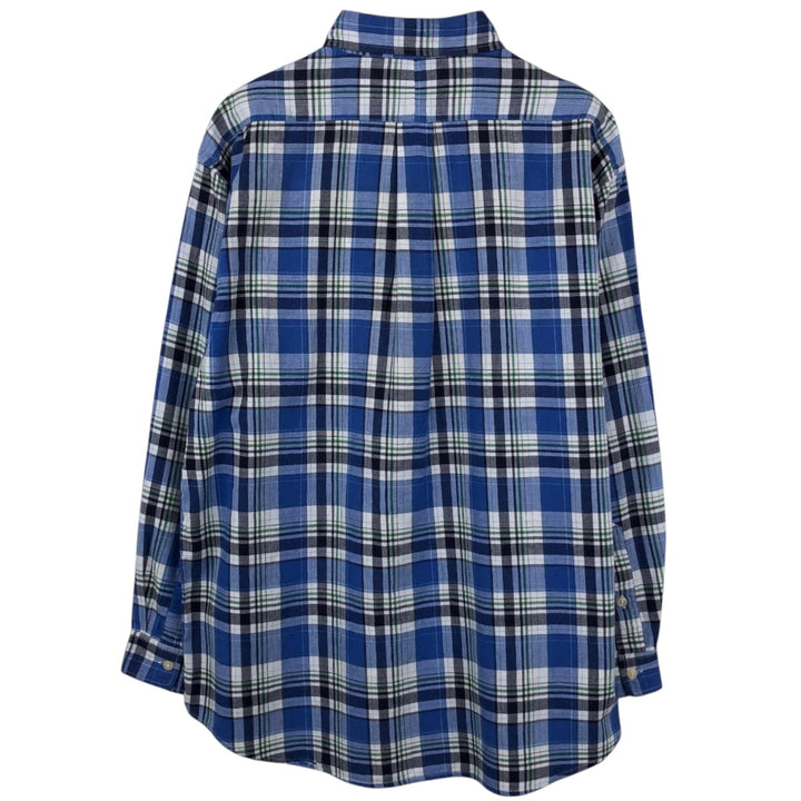 Ralph Lauren long sleeve button down check shirt, men's size M cotton blue type Vintage Second Hand