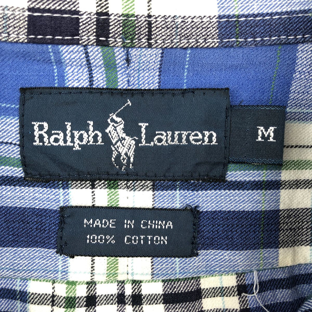 Ralph Lauren long sleeve button down check shirt, men's size M cotton blue type Vintage Second Hand
