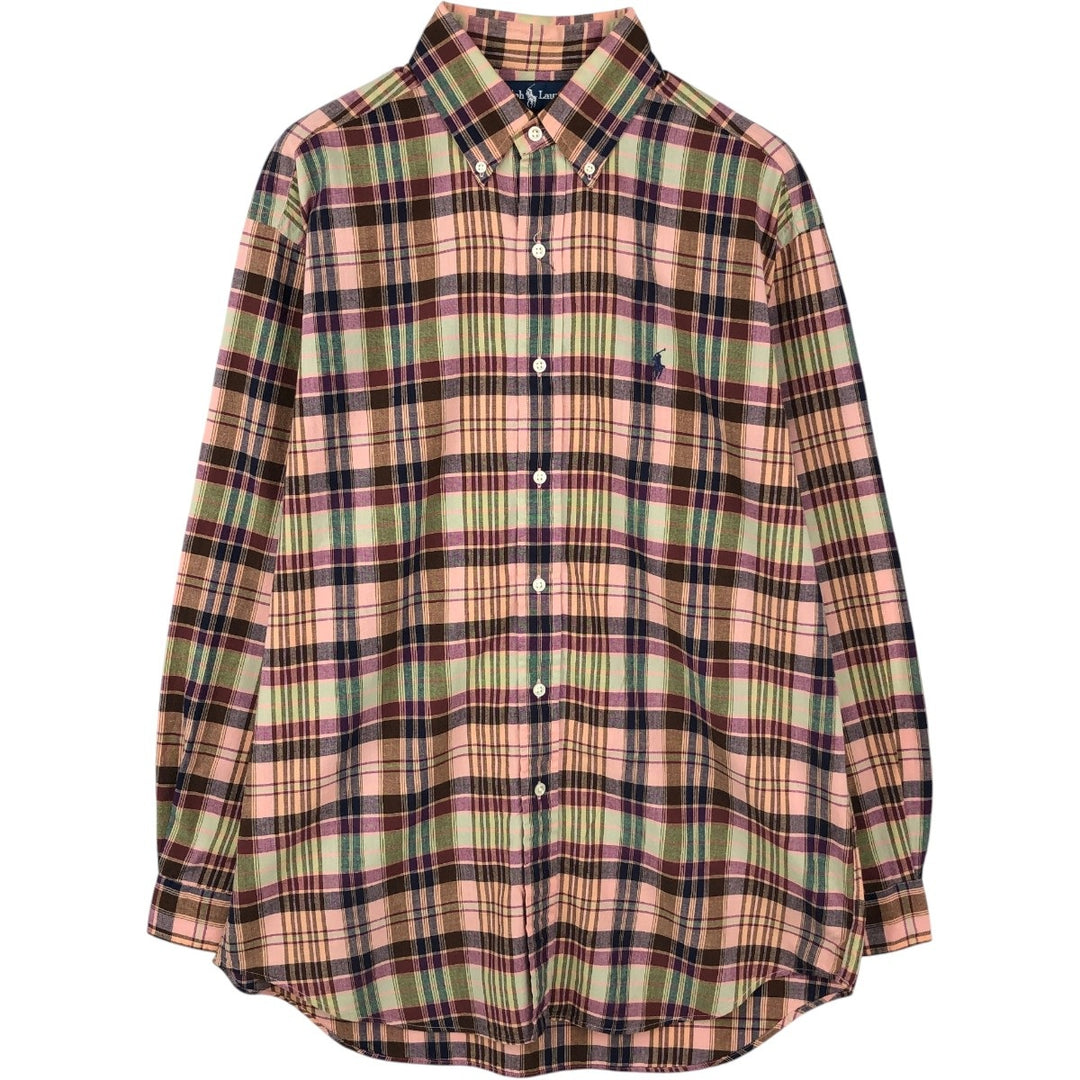 Ralph Lauren BLAKE long sleeve button down check shirt, men's size M cotton coral Vintage Second Hand